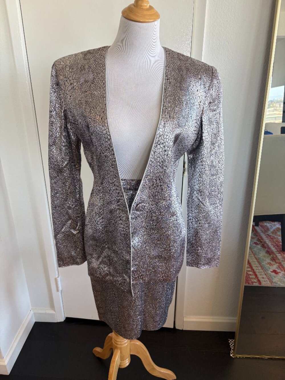 Vintage 1980s Susanna Beverly Hills Metallic Snakeskin Skirt Suit